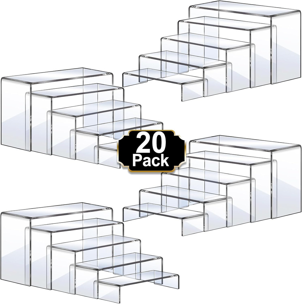 Acrylic Risers, 20 Pcs 4 Set Display Stands, Clear Rectangular Risers for Decor,