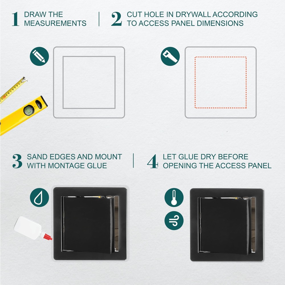8" x 8" Black Plastic Access Panel. Service Shaft Door Panel. Plumbing, Elect...