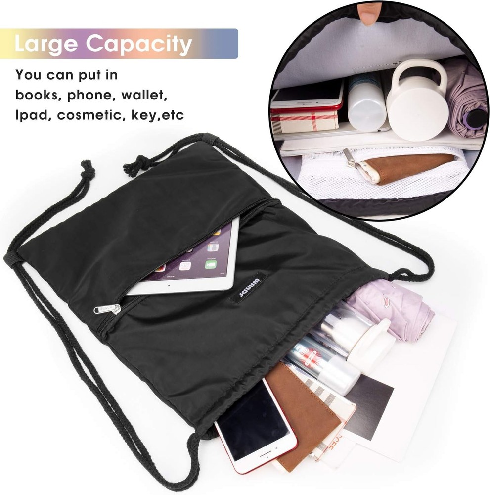 WANDF Drawstring Backpack String Bag Sackpack Cinch Water Resistant Black