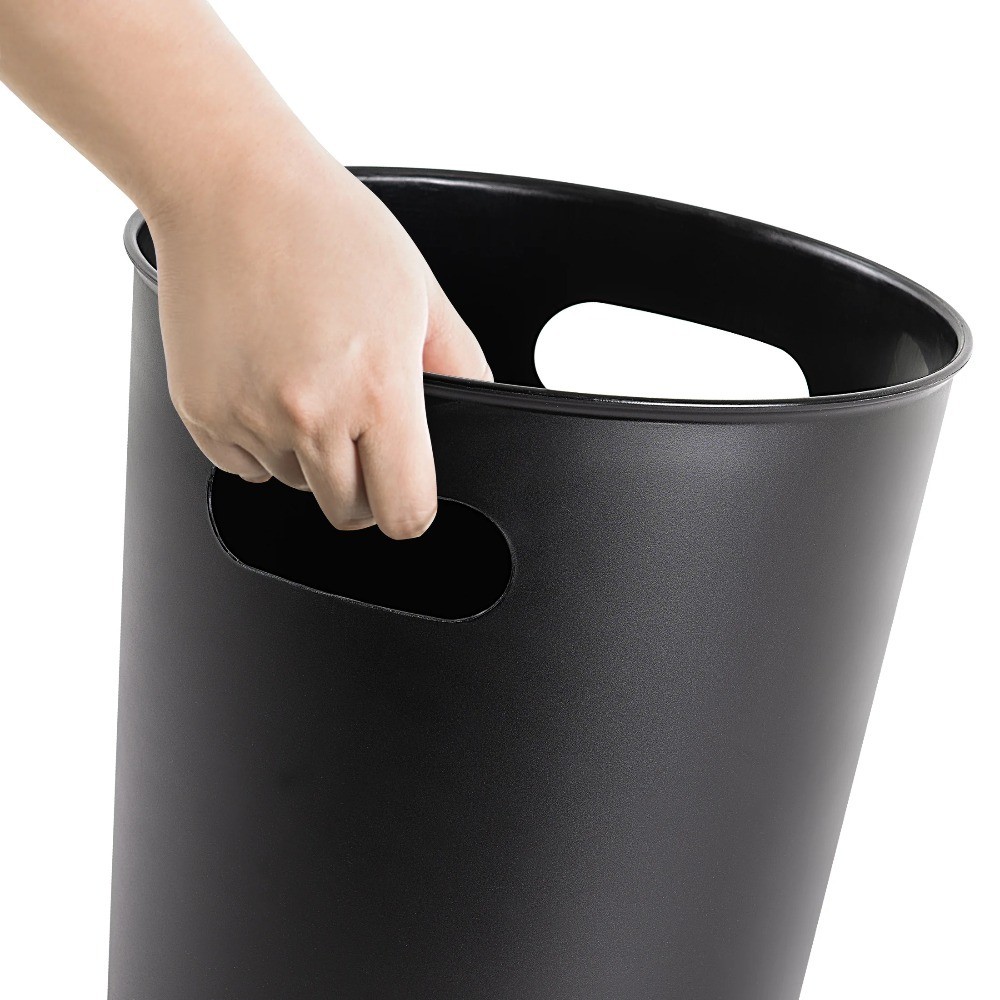 Basic 2.64 Gallon Plastic Trash Can with Cut Out Handles in Rich Black