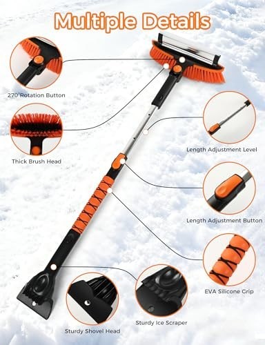 41" Extendable Ice Scraper & Snow Brush - 2-in-1 Car Windshield Tool, Ergonomic
