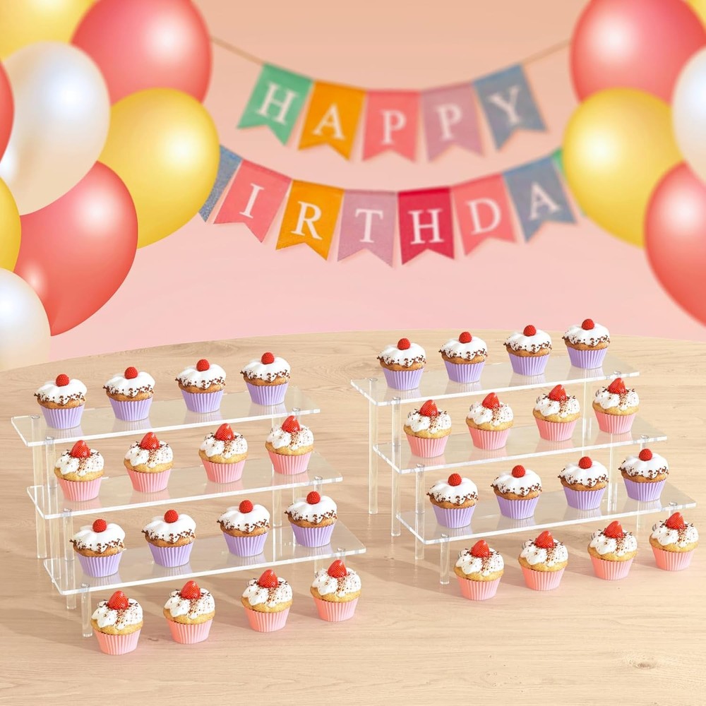 3 Tier Acrylic Display Risers, Large Perfume Organizer Stand, Clear Cupcake Stan