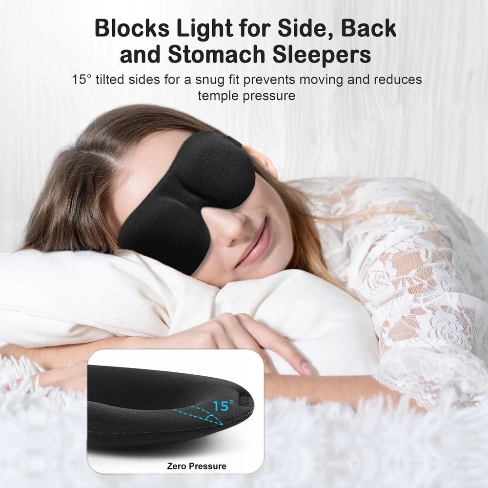 3D Sleep Mask Set of 3 for Side Sleeper Light Blocking Adjustable Eye Cover