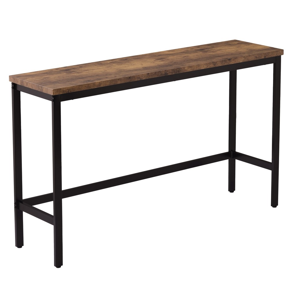 Dining Table Set with 3 Stools Pub Kitchen Set Side Table with Footrest Brown
