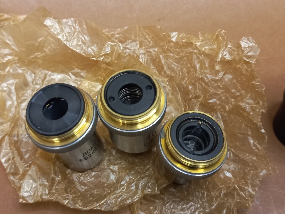 Soviet Vintage Microscope Lenses LOMO New!!! Set, USSR Microscope Accessories