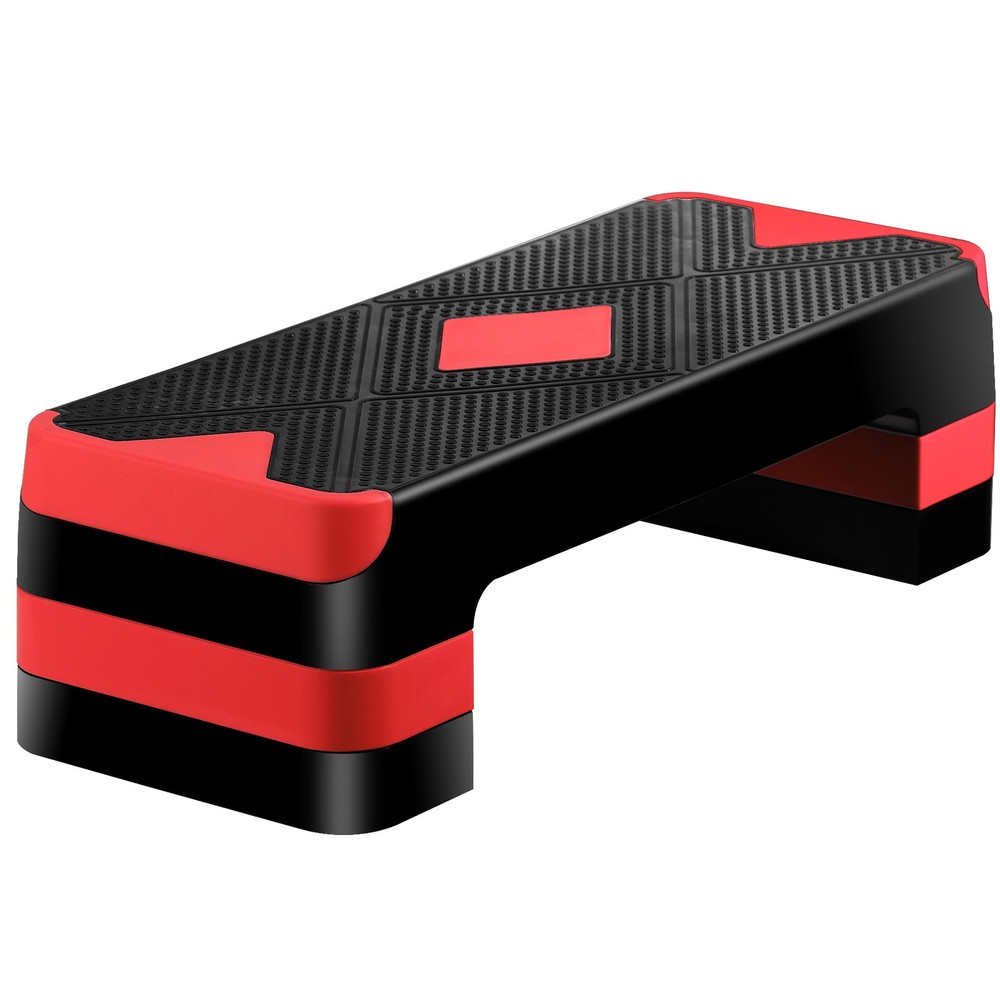 Aerobic Step Platform Exercise Step Adjustable Height 4"-6''-8' w/4 Risers Red