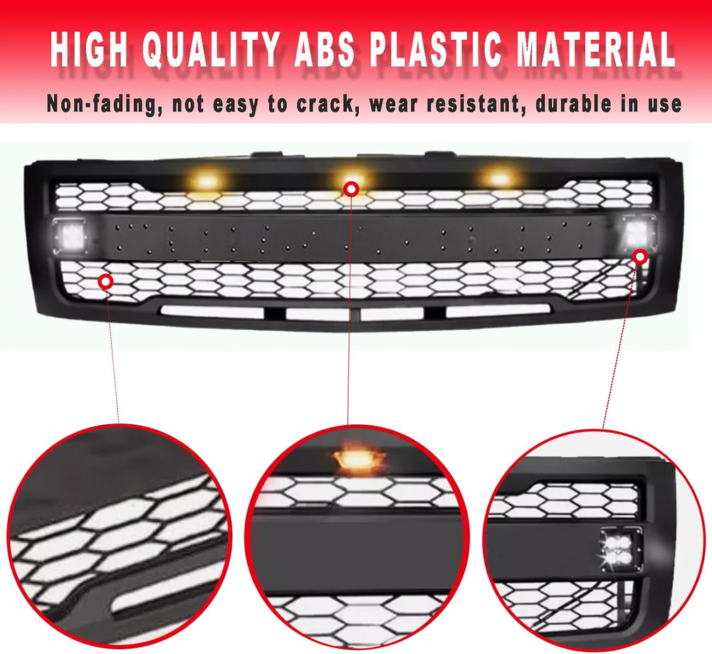 Front Grille Compatible with 2007 2008 2009 2010 2011 2012 2013 Chevy Silverado