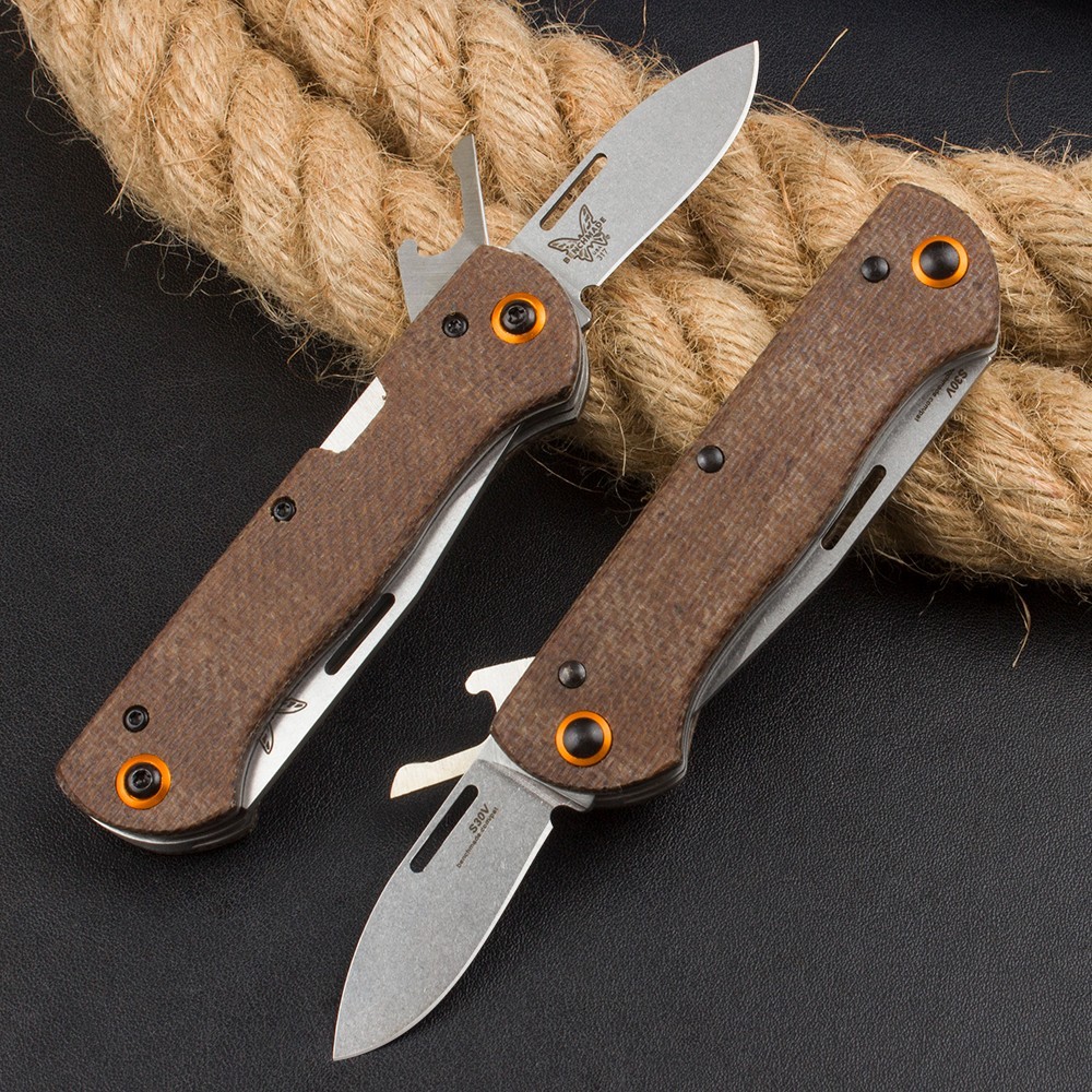 Multi Function Two Blade Camping Edc Small Pocket Folding Knife Micarta Handle