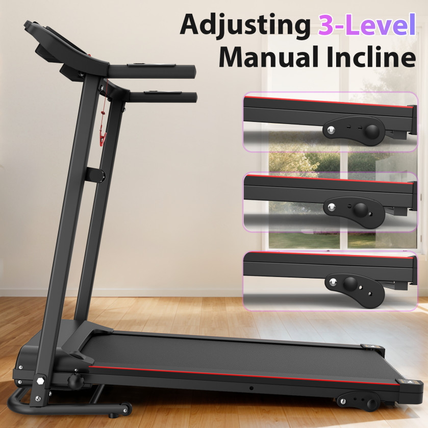 Foldable Treadmill With Cup Holders & Three-stage Adjustment & LED Display