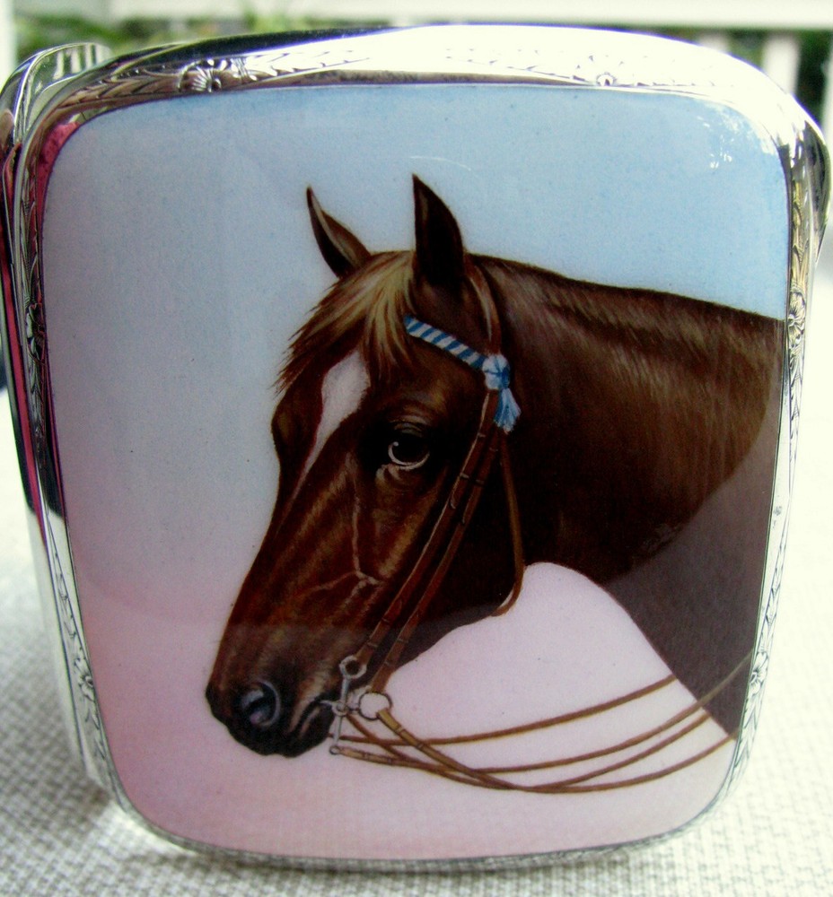 PRISTINE MINT ENGRAVED SILVER HAND PAINTED PORCELAIN CIGARETTE CHEROOT CASE 1910