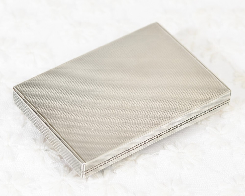 Art Deco Solid Sterling Silver Rose Gold & Onyx Box / Case - Hallmarked 1936