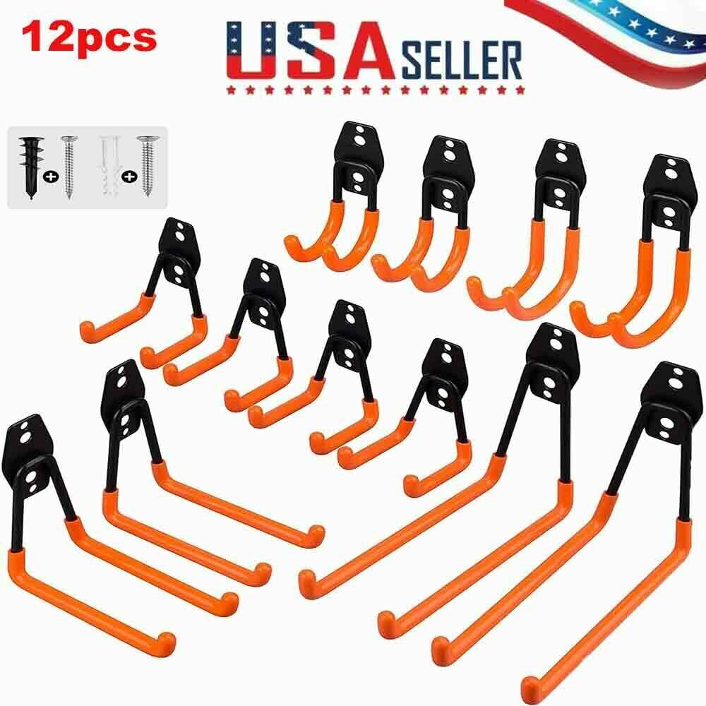 12 Pack Steel Garage Storage Utility Double Hooks Wall Organizer Tool Hanger