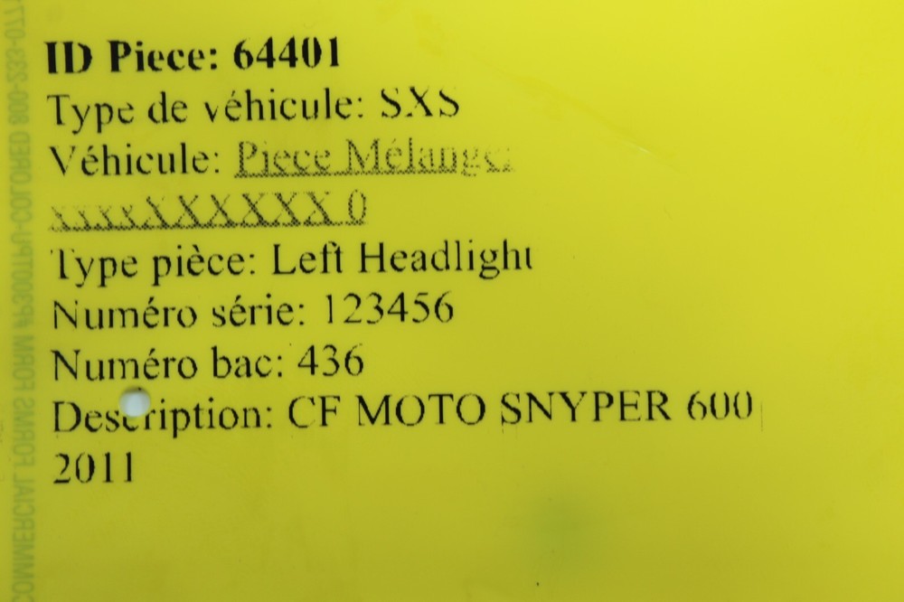 2011 CF-MOTO SNYPER 600 LEFT HEADLIGHT