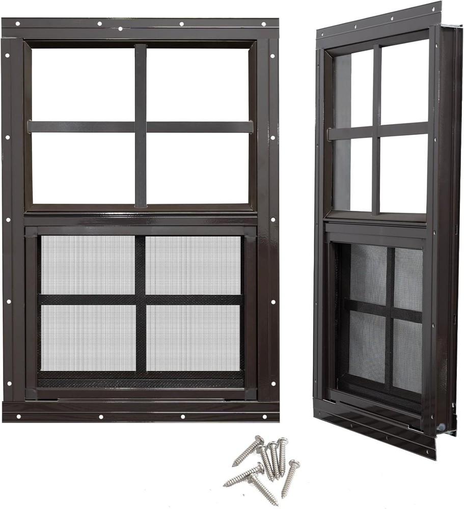 2 Pack Shed Windows with Black Frame, 24x36 Flush Mount Small Window with Tem...