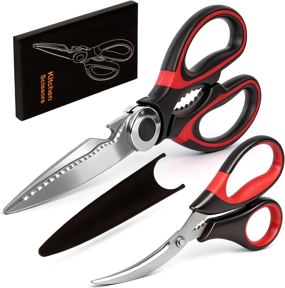 2PCS Heavy Duty Kitchen Scissors Set Seafood Shears w/ Cover
