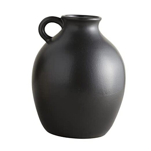 Smooth Ceramic Vase, 9.5" Tall, Matte Black