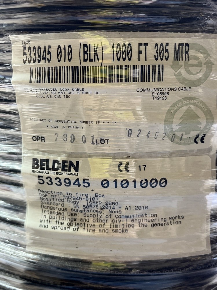 BELDEN Communications Coax Cable RG6/U BLACK 1000ft