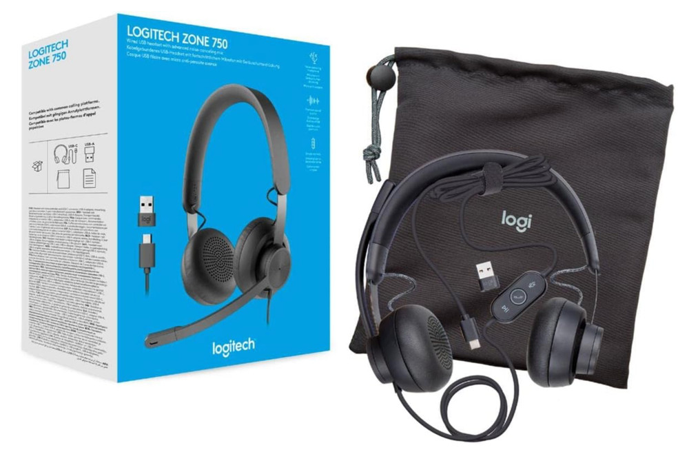 Logitech Zone 750 Headset, 7.1"x6.5"x2.6"