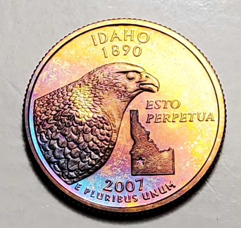 TONED 2007 S IDAHO STATE QUARTER CLAD PROOF UNC #C4826