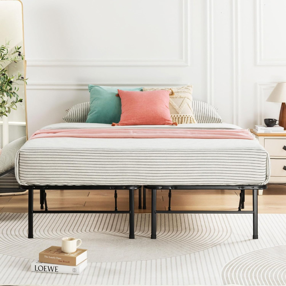 14-Inch Foldable Quickbase Metal Platform Bed Frame with Tool Free Easy Assem...