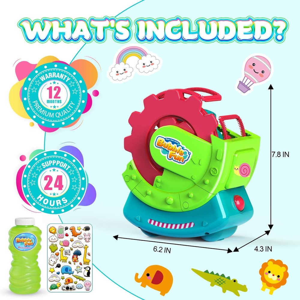 Bubble Machine for Toddlers & Pets, with 8oz Safe Solution, Extra Large & Bub...