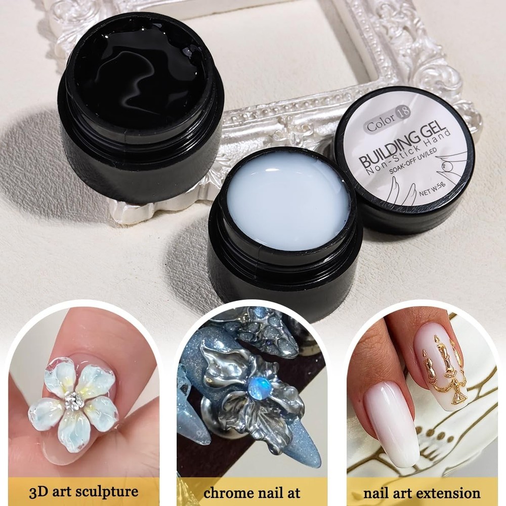 Versatile Solid Nail Gel Set with Silicone Pen - 2PCS for 3D Art & Extension