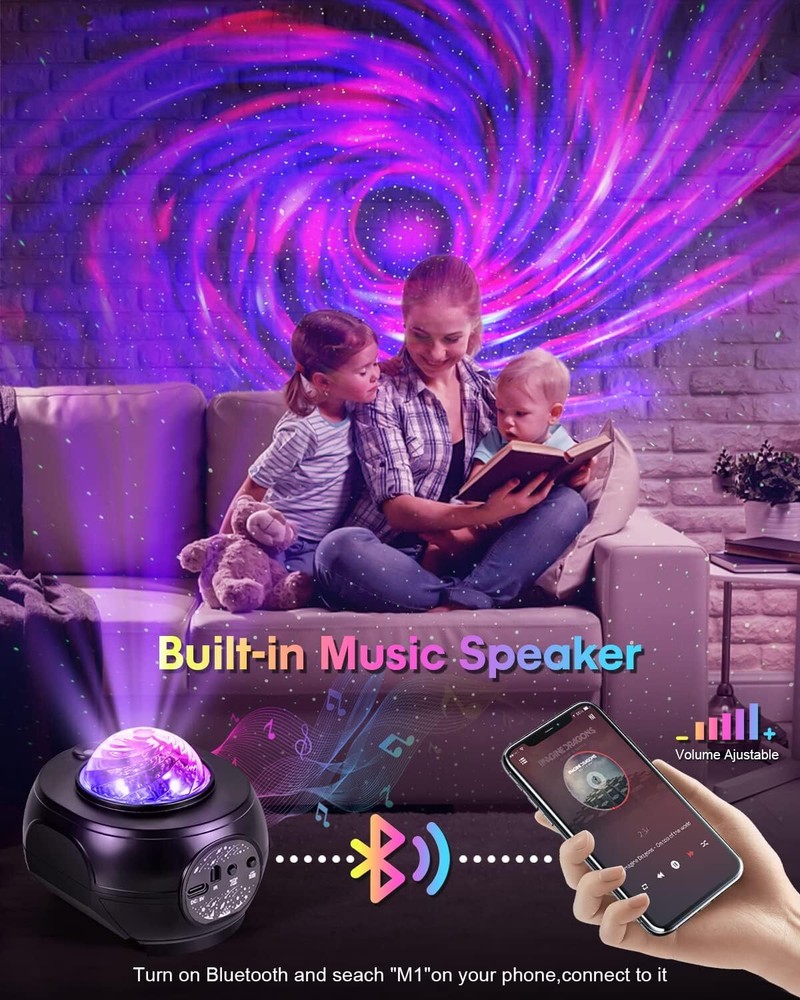 Galaxy Night Light Projector with Remote Control, Bluetooth Music Speaker & 5 Wh