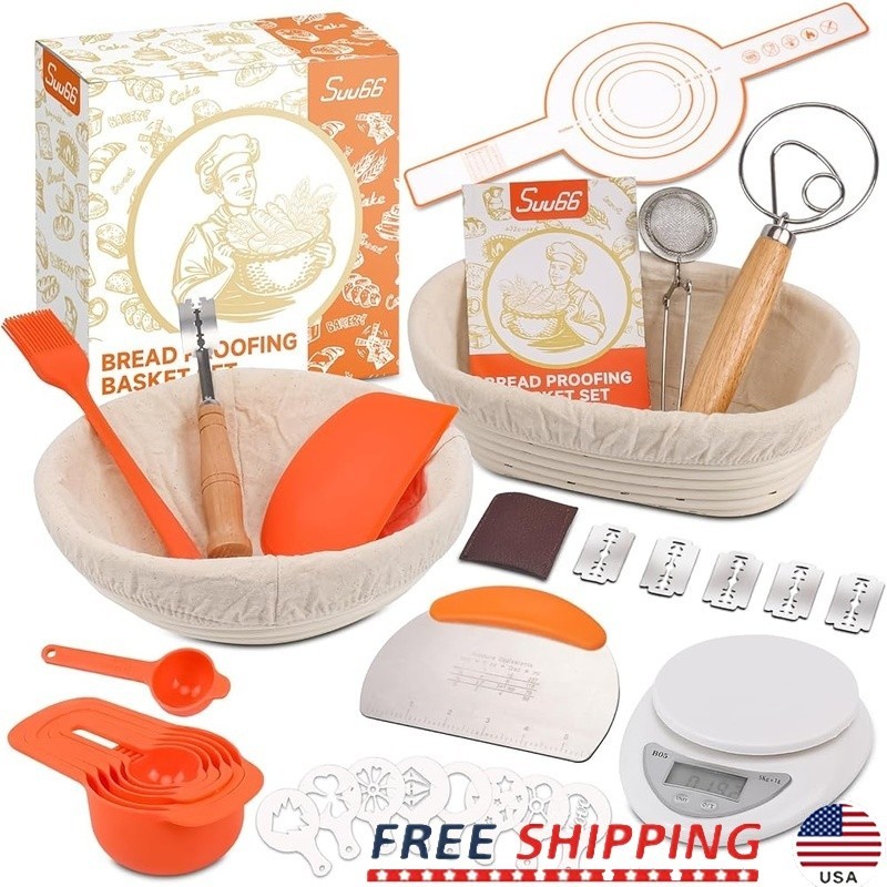 Sourdough Starter Kit W/ Proofing Baskets Measuring Tools Dough Whisk & More New
