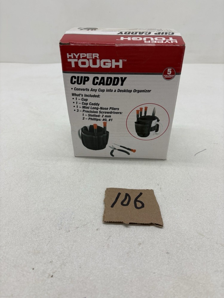 Coffee Cup Caddy Desktop Organizer Cup & Tools, Long Nose Pliers, 3 Screwdrivers