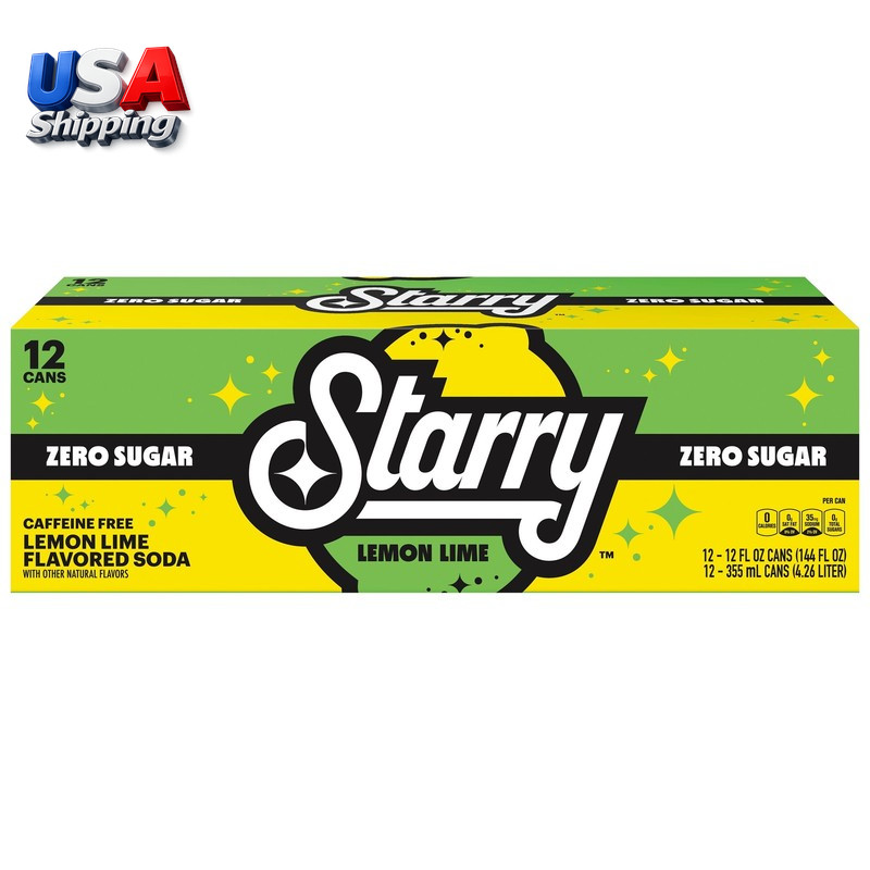 Starry Zero Sugar Lemon Lime Soda Pop, 12 Fl Oz, 12 Pack Cans
