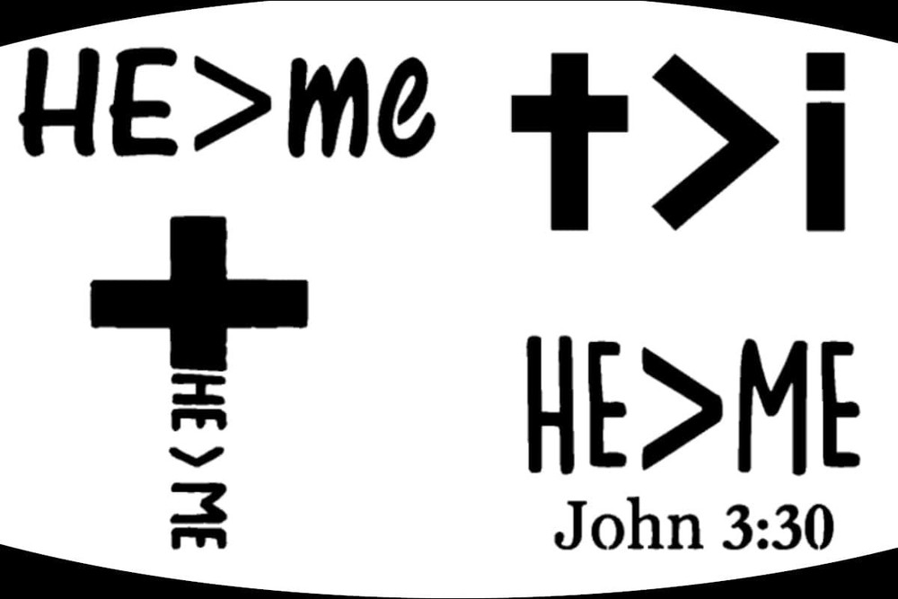 Decal 4 Pack: Text, Cross, Scripture, Greater Than Decals (Small ~3.5", Black)