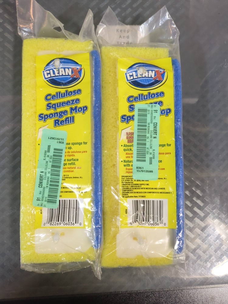 2 Packs CleanX Cellulose Squeeze Sponge Mop Refill Absorbent Easy Refill #33