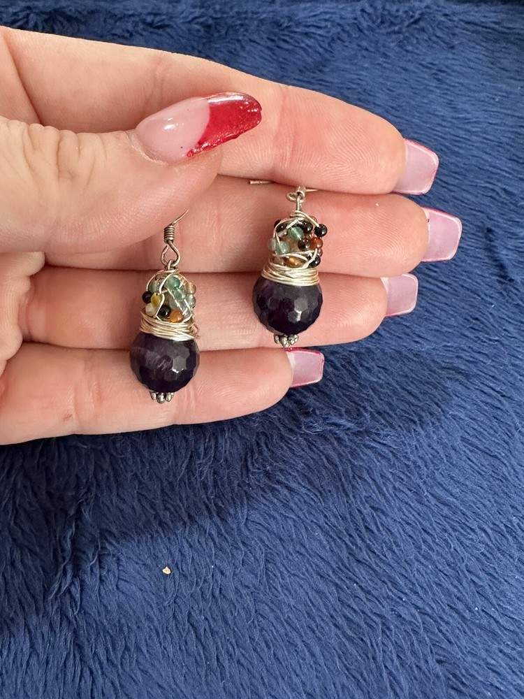 Sterling silver 925 handmade beaded drop dangle earrings