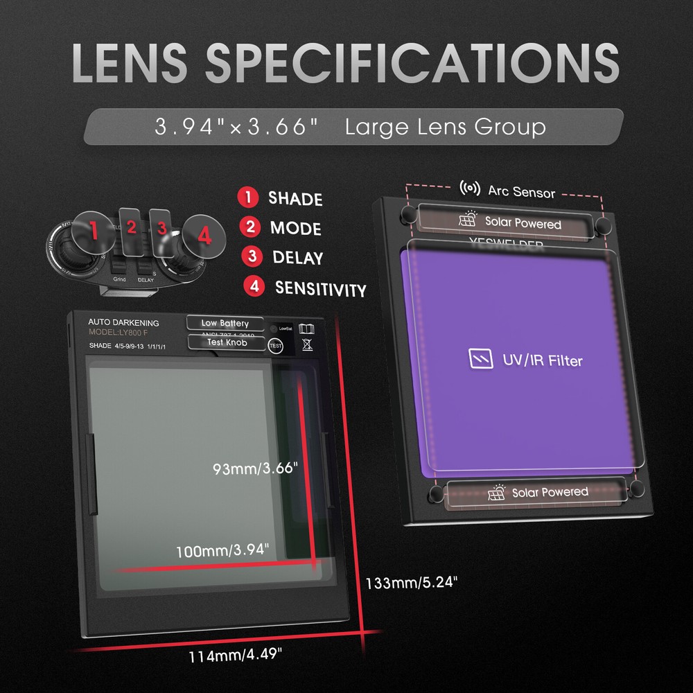 Hemispherical lense, Viewing Screen True Color Auto Darkening Welding Helmet