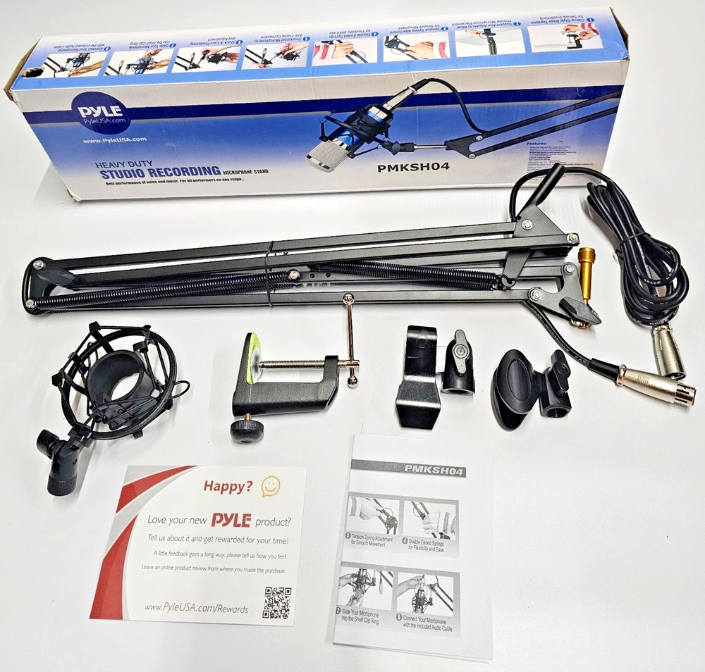 Pyle PMKSH04 Universal Table Clamp Pro Boom Shock Microphone Mount (Black)