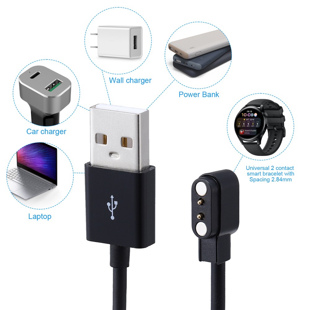 2Pcs 2-Pin USB Data Charging Cable Magnetic Fast Charger For Smart Watch 2.84mm