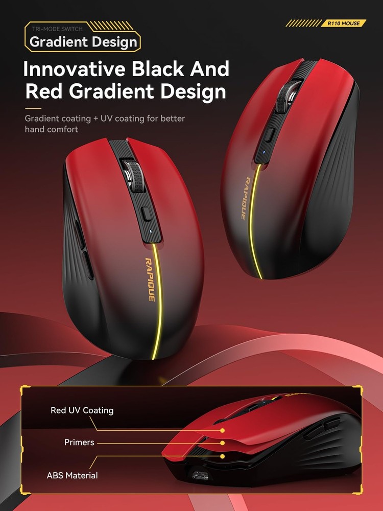 Bluetooth Wireless Mouse - (BT1/BT2+USB) Tri-Mode High Performance, Rechargea...