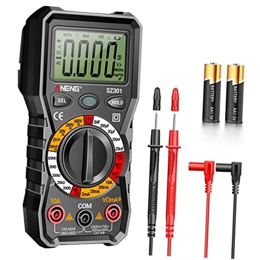 Digital Multimeter with Case,DC AC Voltmeter,Ohm Volt Amp SZ301 Black