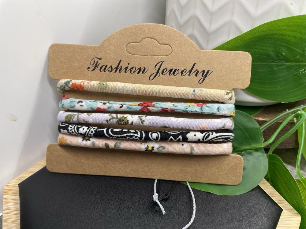 5 PC Fabric Covered Bracelet Stackable Adjustable Tie Free Ship B5232