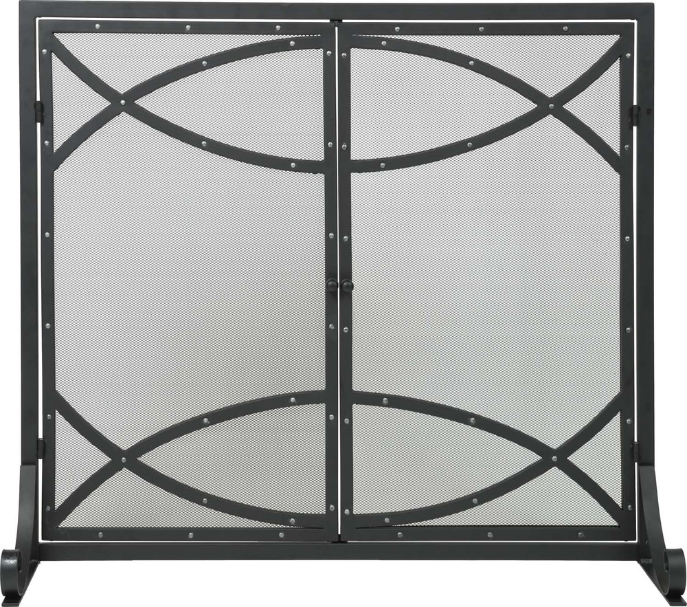 Dagan Fireplace Screen with Doors with Silver Rivet Design, 39in. x 34in.