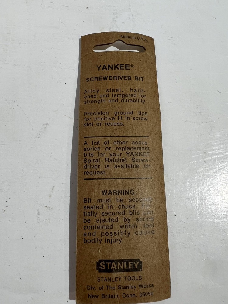 Vintage Stanley Yankee Push Drill Screwdriver Bit NOS