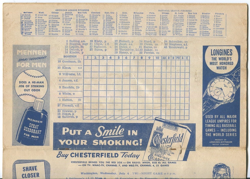 1955 Boston Red Sox Scorecard & Program - Fenway Park