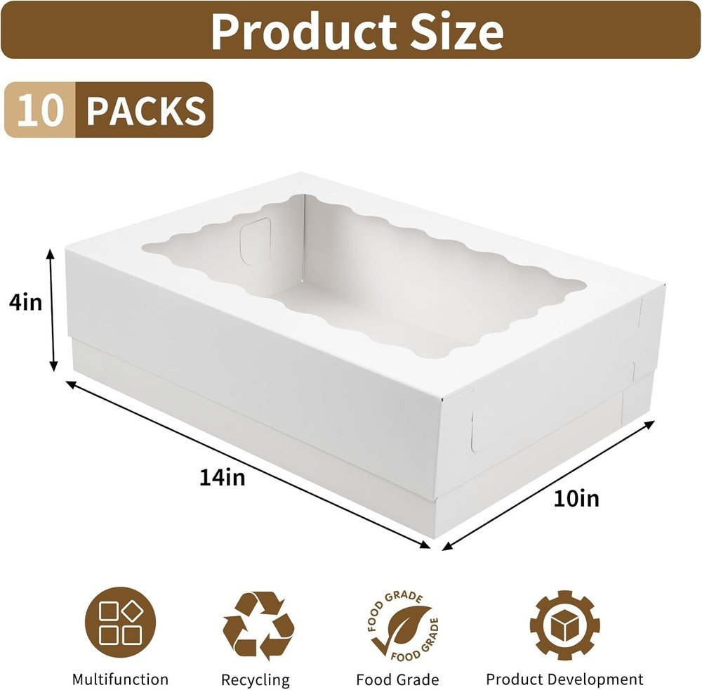 Moretoes 10pcs 14x10x4in Sheet Cake Boxes White Rectangle Bakery