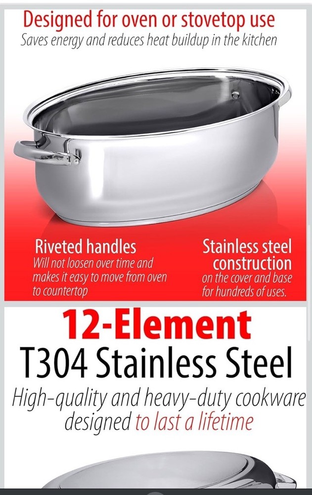 Precise-Heat Multi-Use Baking and Roasting Pan waterless greaseless t304