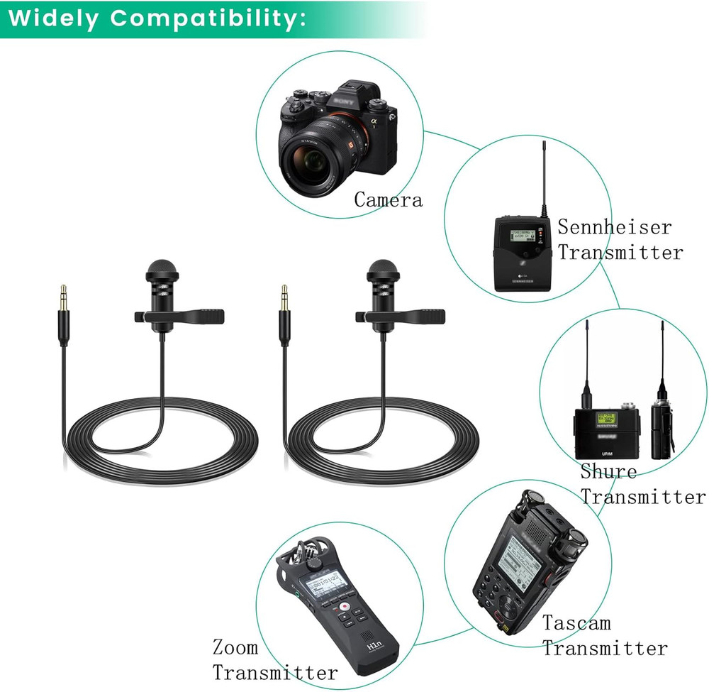 2 Pack Lavalier Microphone for DJI Mic 2 & Rode Wireless GO 2 Transmitters