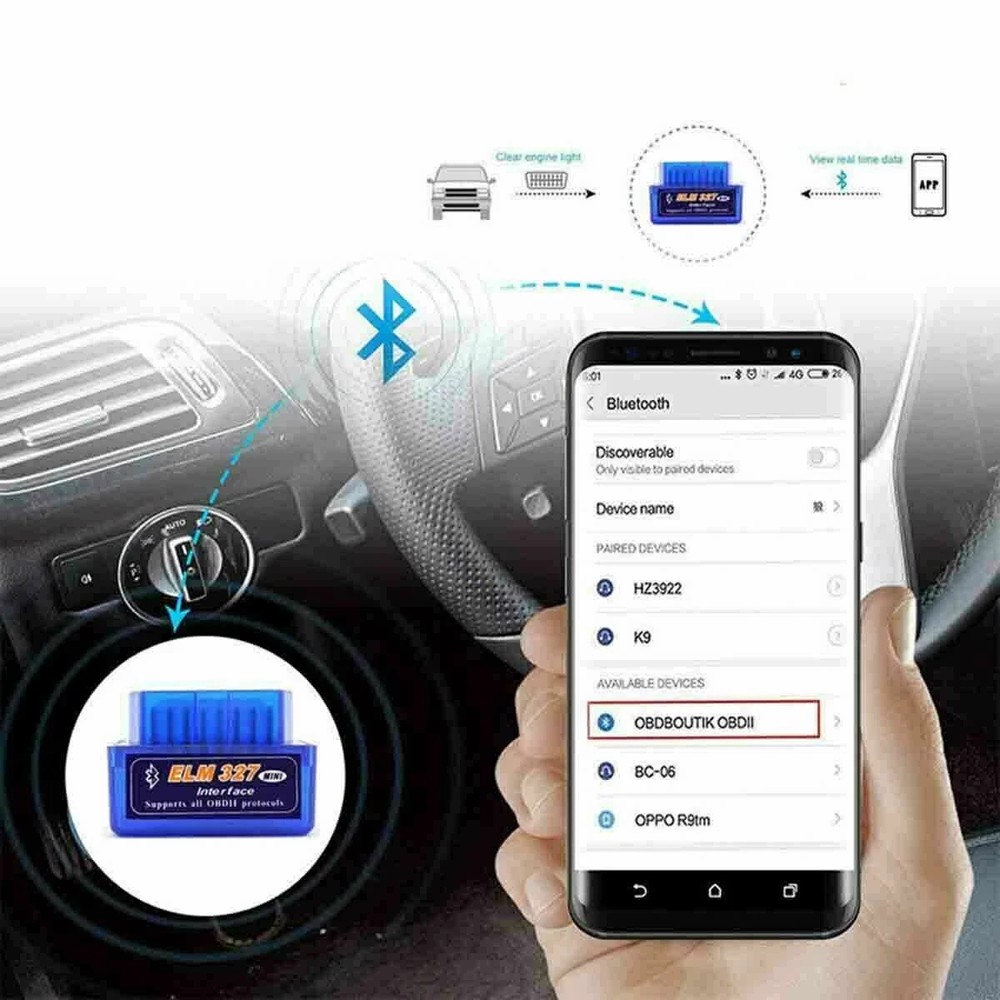 OBD2 ELM327 Bluetooth Car Detection Scanner Code Reader Tool For Apple / Android