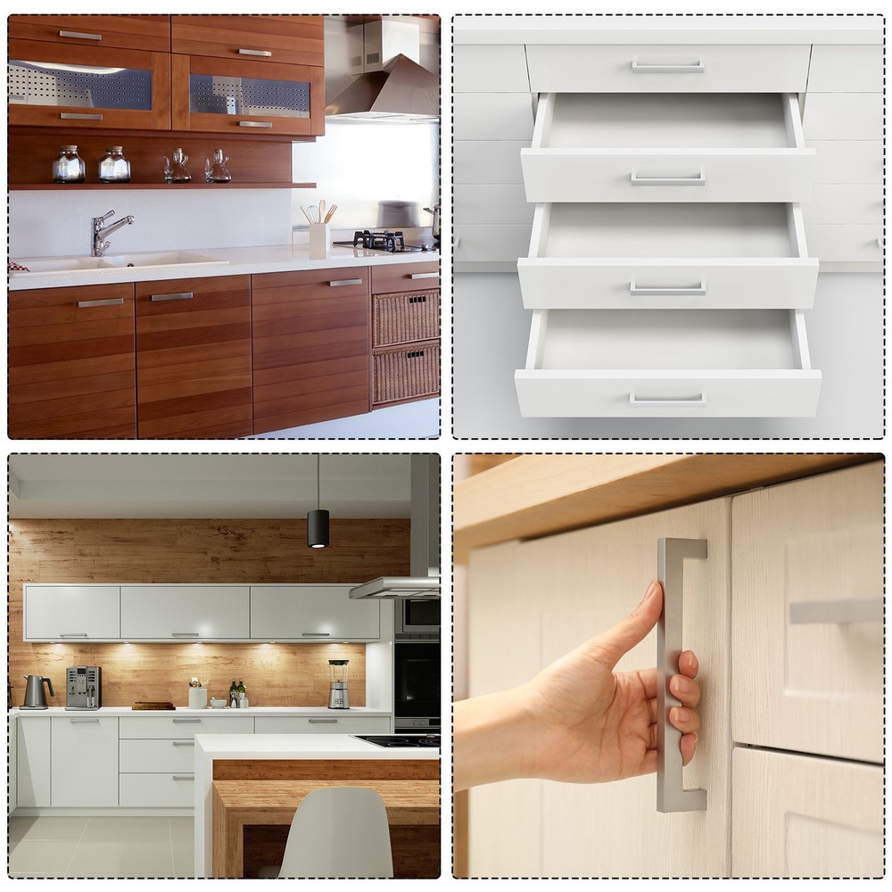 5 Pack Square Bar Drawer Handles, 5" Hole Center Kitchen Cabinets Pull, Silver