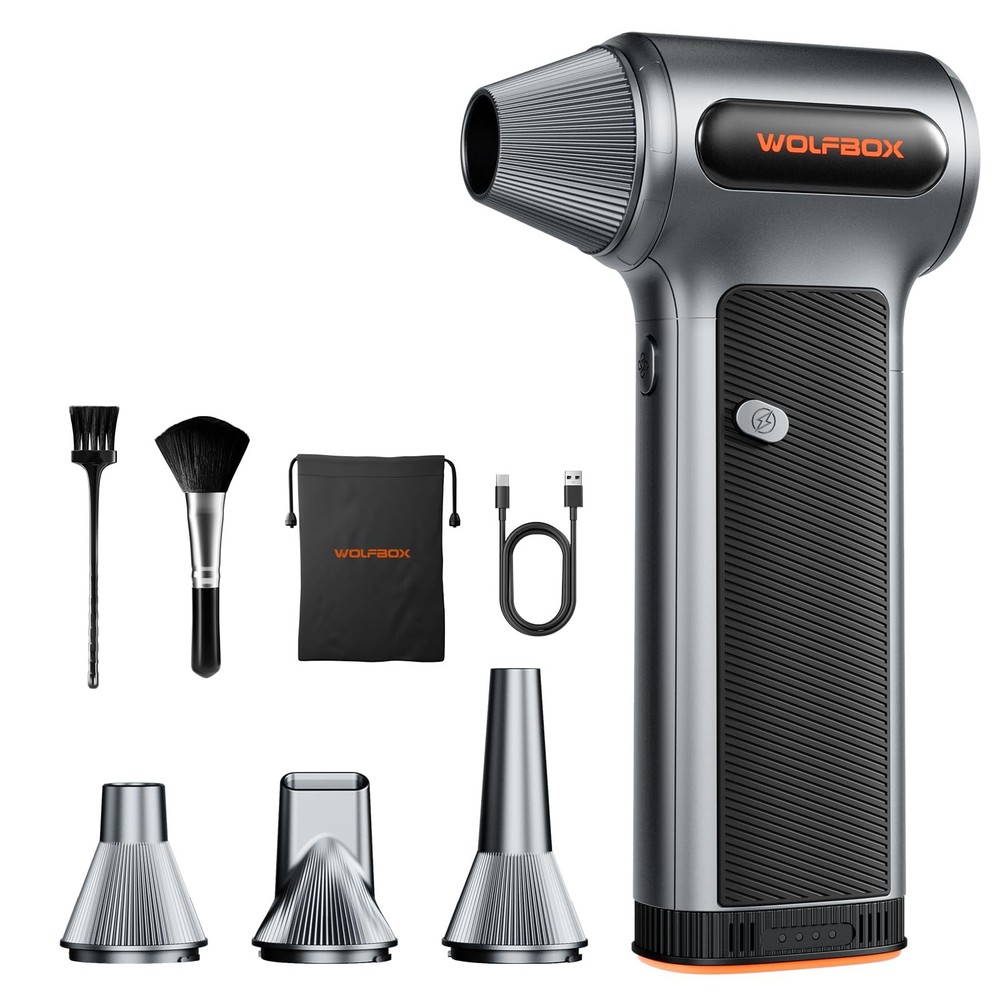 WOLFBOX MF200 Compressed Air Duster with Removable Battery  4 Nozzles, Cordl...