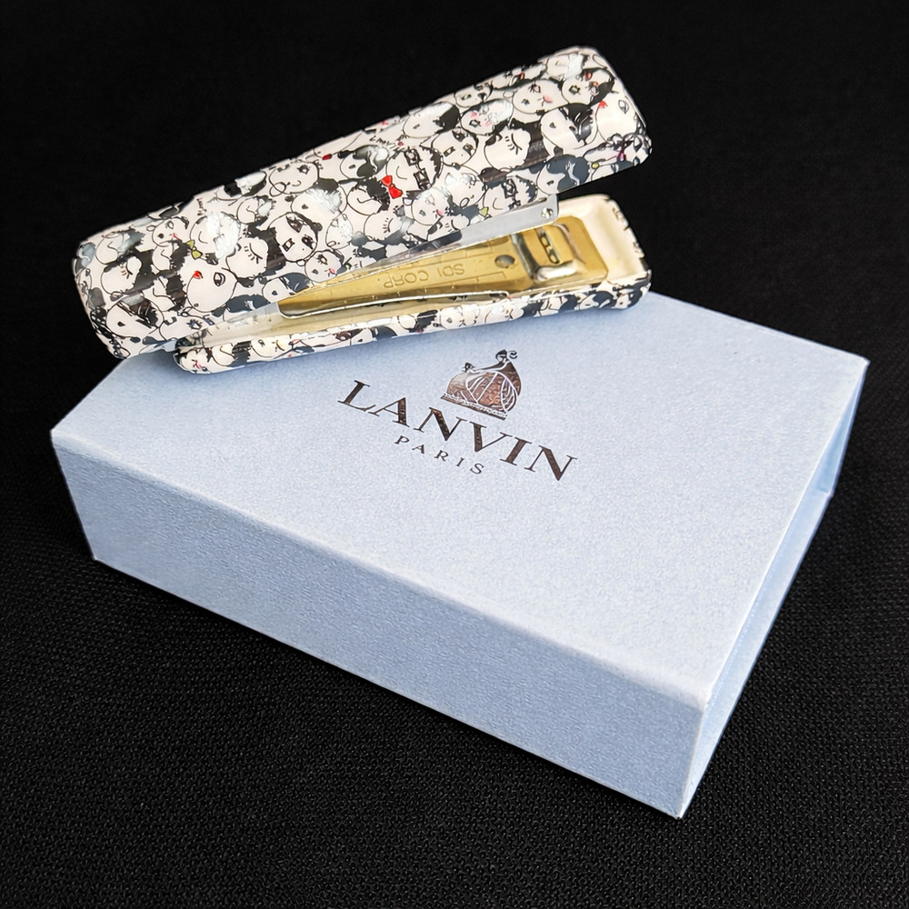 Lanvin Paris Mini Stapler Faces Pattern Designer Luxury Desk Accessory w/ Box