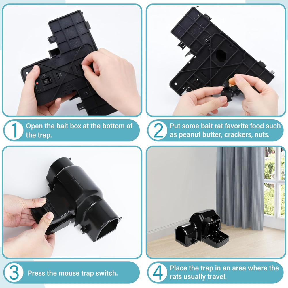4 Pack Powerful Rat Traps with Dual Tunnels Design, Quick Humane Kill Mouse Snap